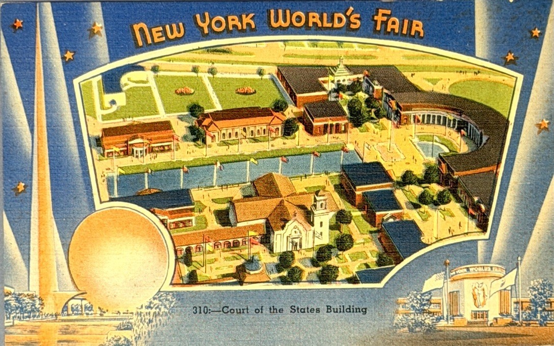 NY World\'s Fair 1939 Vintage Postcard Court Of The States Building Aerial View