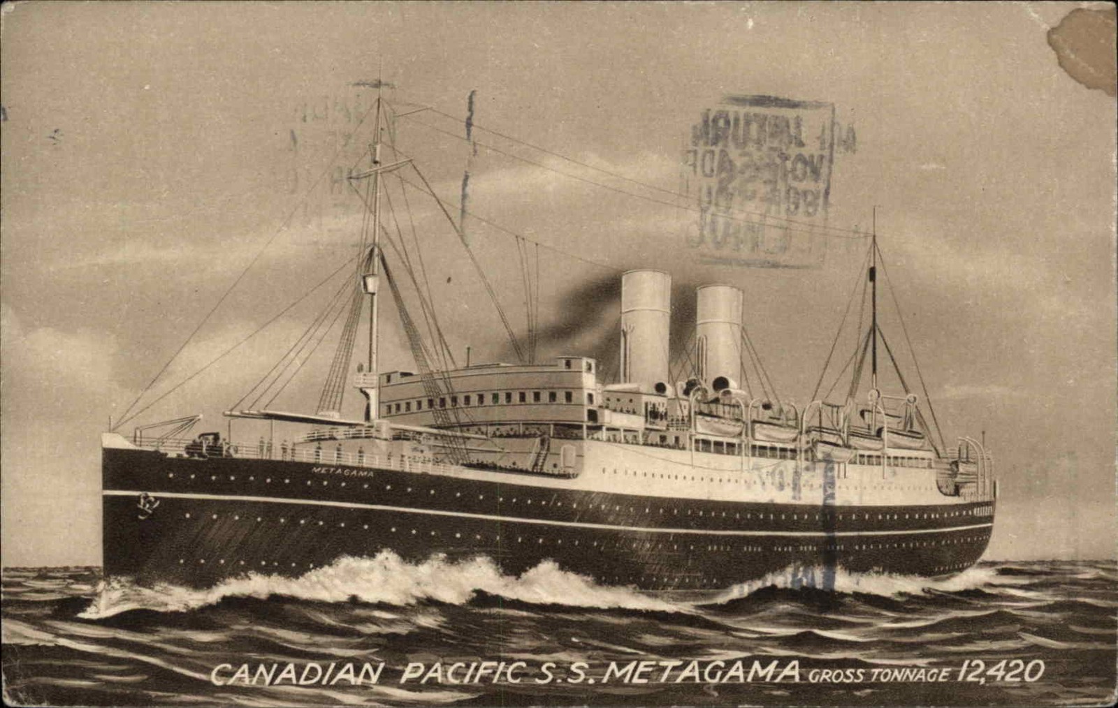 CANADIAN PACIFIC Steamship Ship Steamer S.S. Metagama 1925 SHIP CANCEL PC