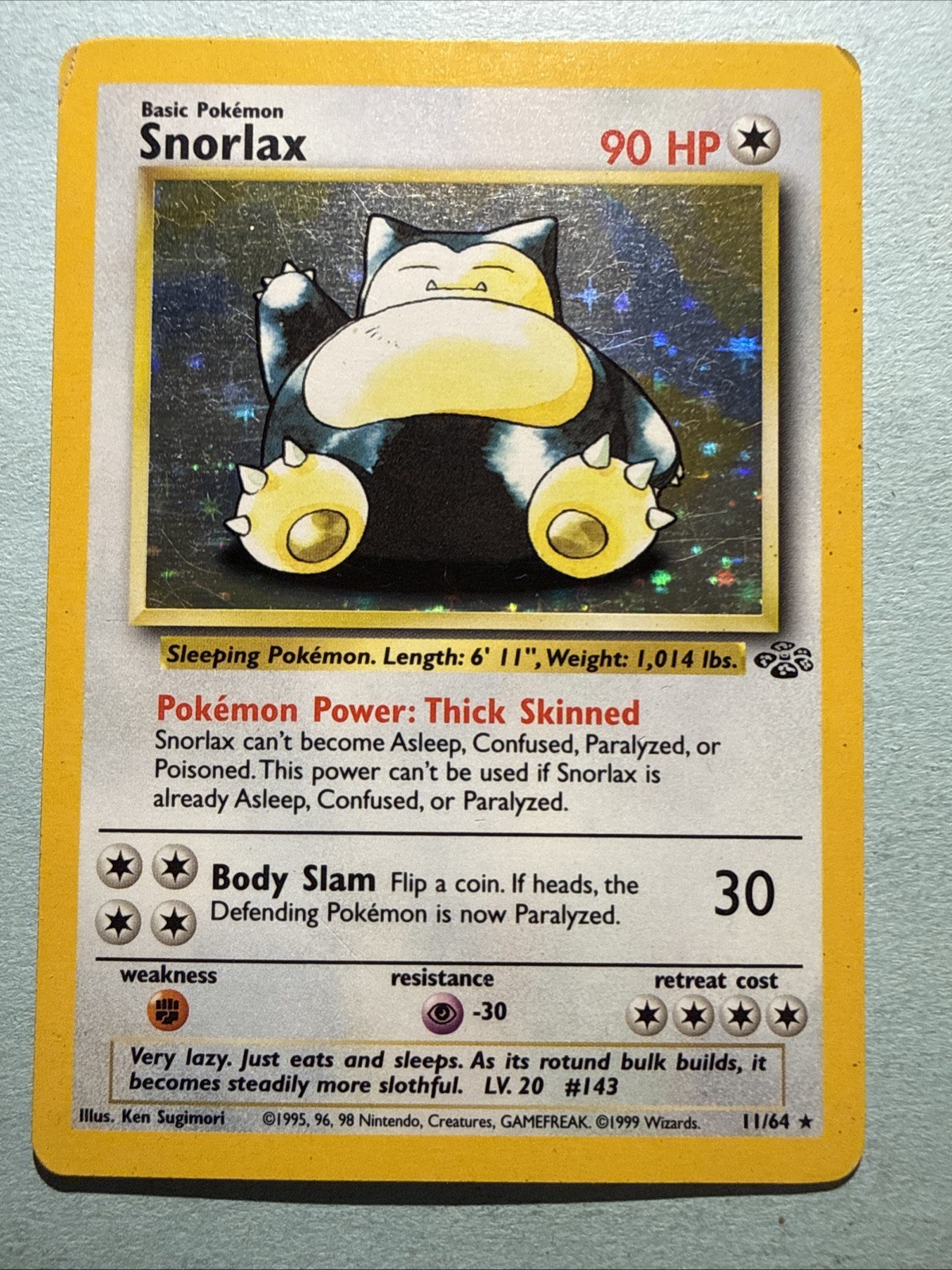 Snorlax 11/64 Jungle Holo Rare 1st Edition 1999 LP TCG Pokémon English Snorlax 11/64 Jungle Holo Rare 1st Edition 1999 LP TCG Pokémon English