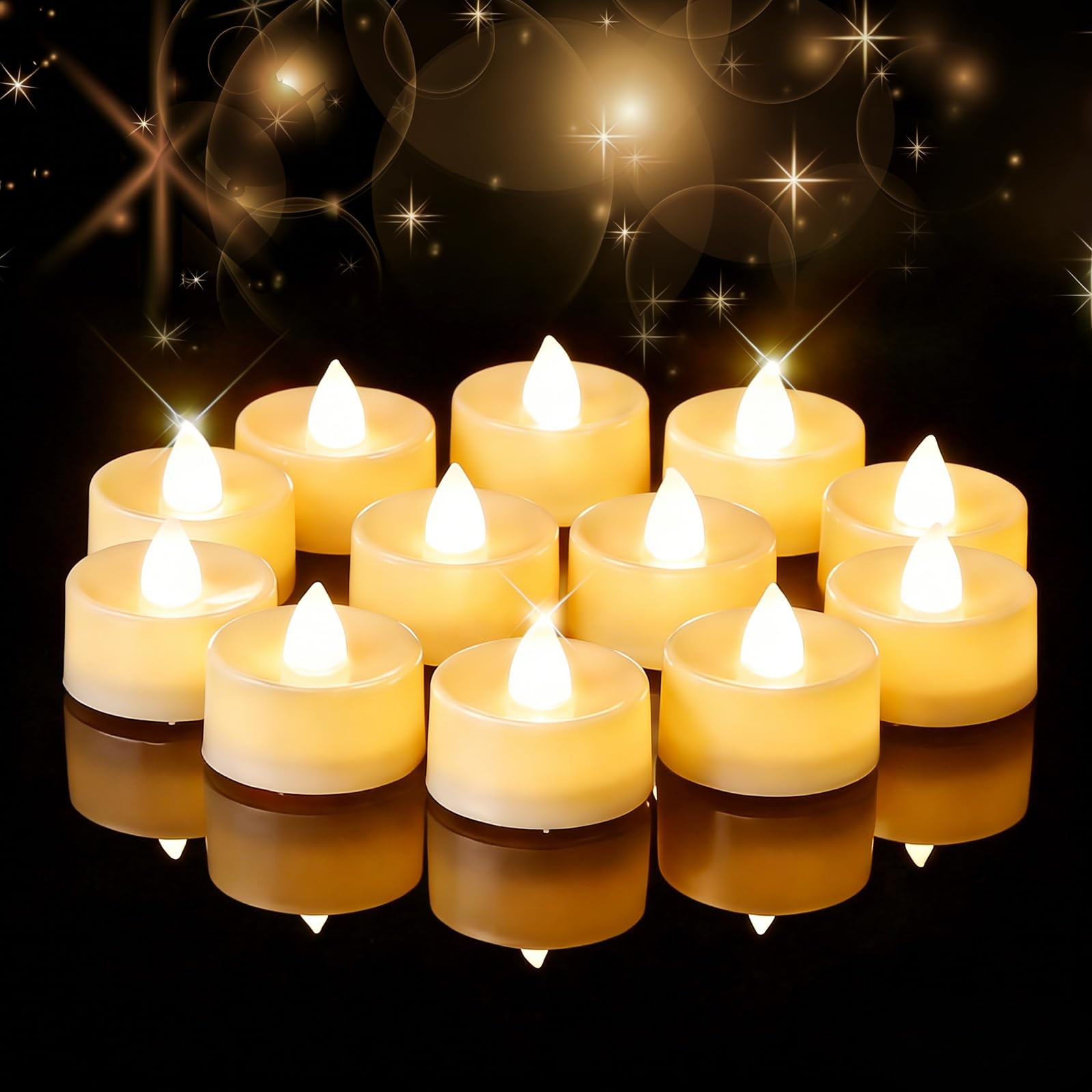 Amagic 12/24/50/100/150 Pack Battery Operated Tea Lights 12 Pcs, White Amagic 12/24/50/100/150 Pack Battery Operated Tea Lights 12 Pcs, White