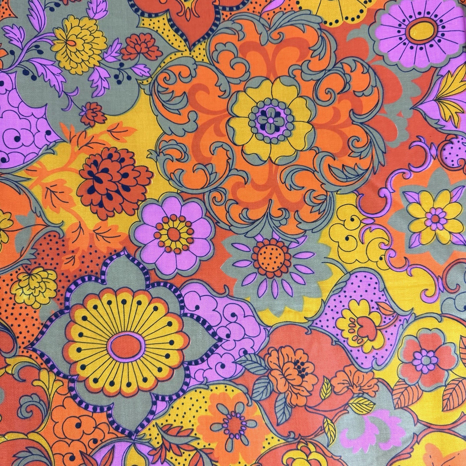 VTG Schwartz Liebman Textiles Hot Pink Orange Floral Fabric Groovy Mod 44x106\
