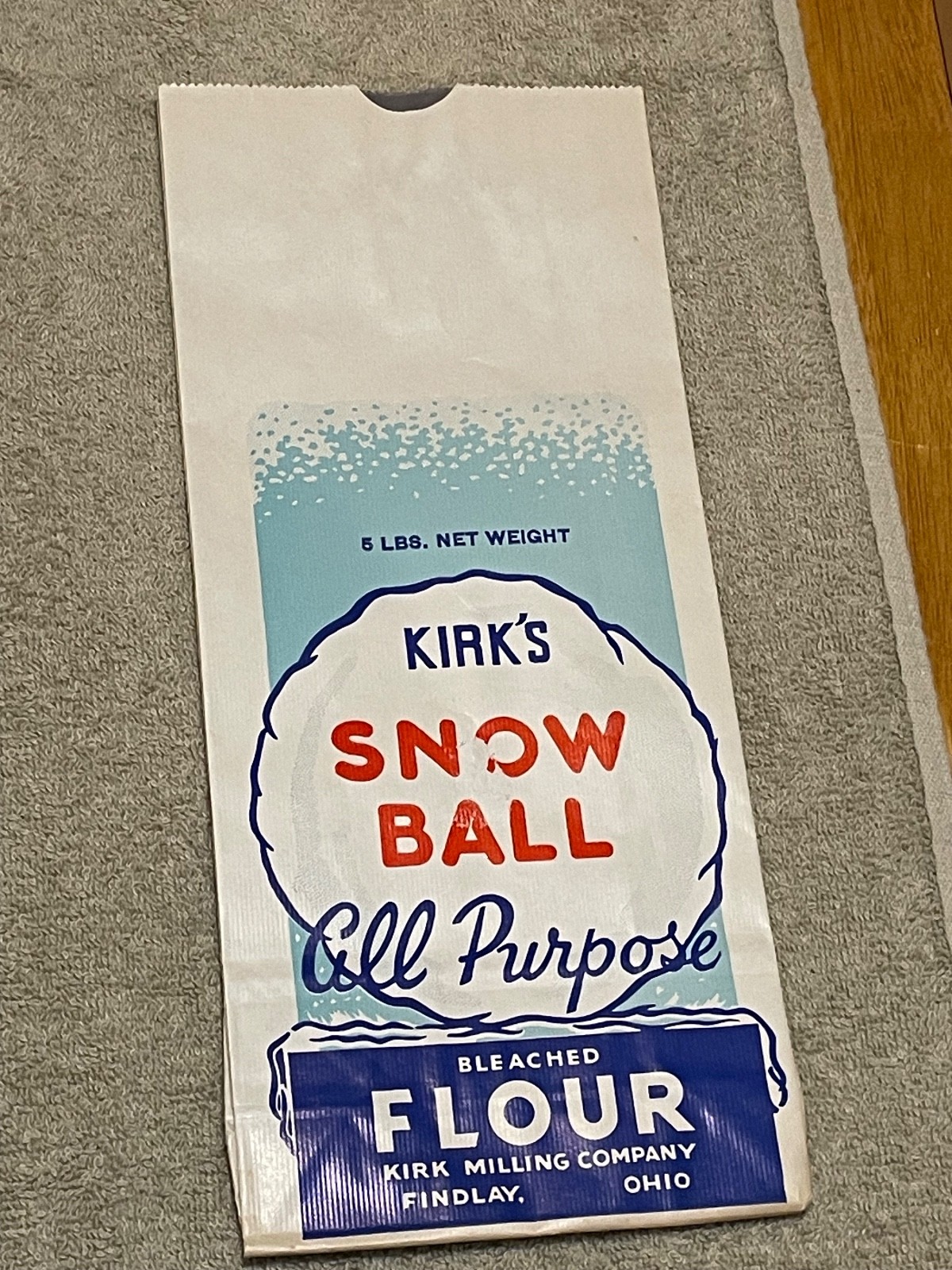 VTG. Kirks Snow Ball All Purpose Bleached Flour 5 Pounds (Tape Mark/Read) VTG. Kirks Snow Ball All Purpose Bleached Flour 5 Pounds (Tape Mark/Read)