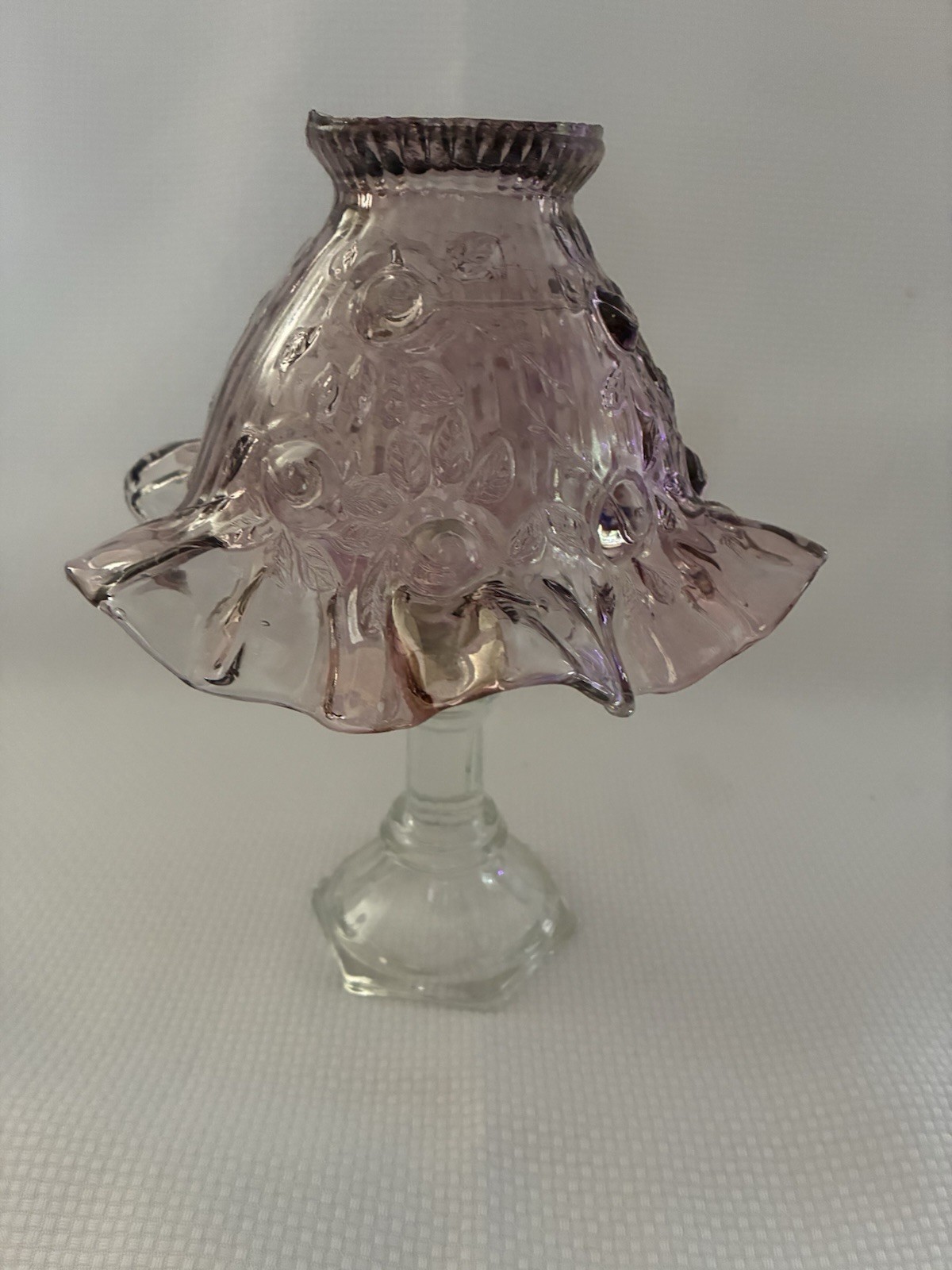 VTG Eleanor\'s Lamp 3 PC Dusty Cabbage Rose Pink Fairy Lamp W Miss Matched Base
