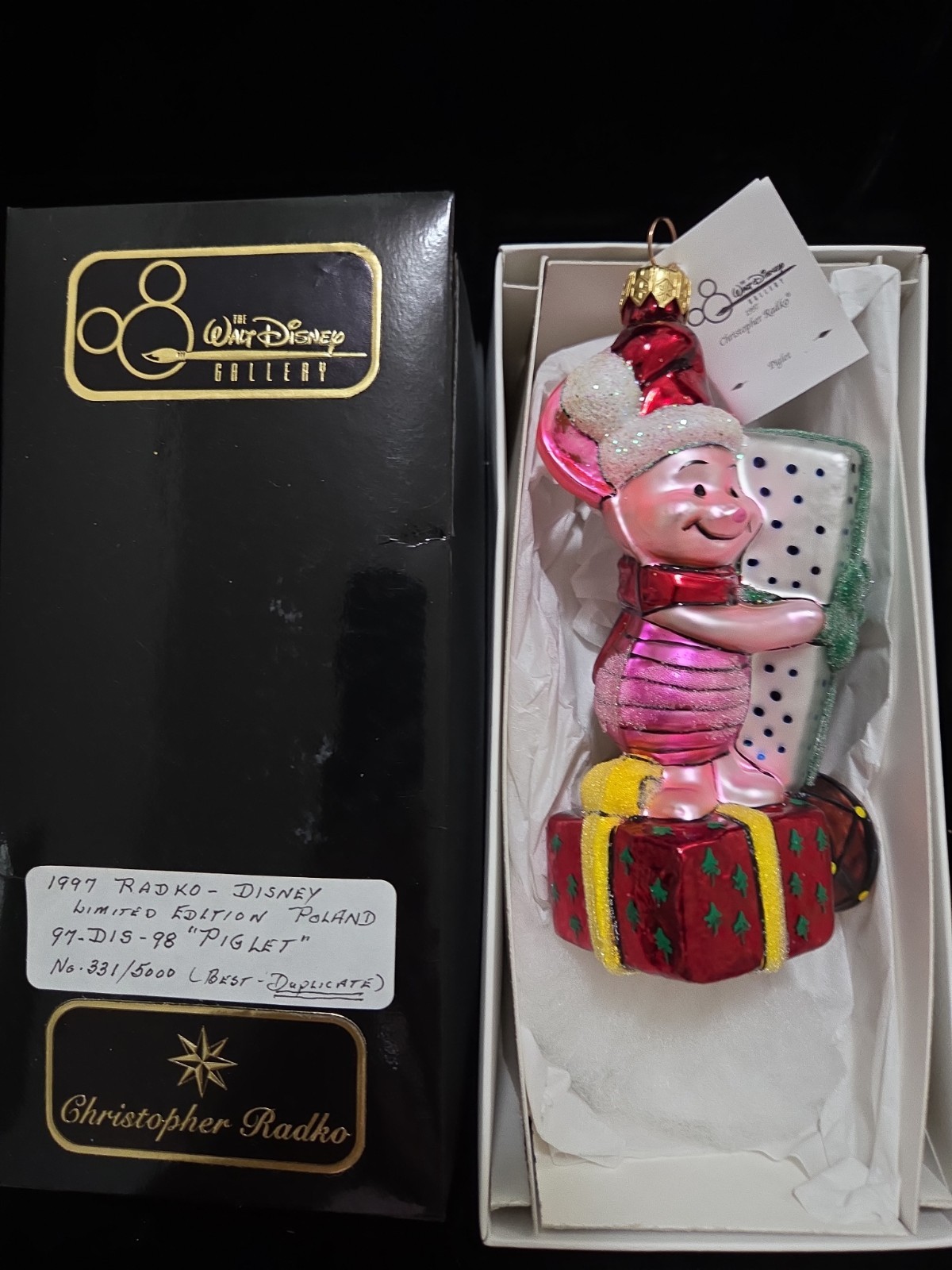 Vintage 1997 Christopher Radko Piglet (331/5000) Glass Ornament Christmas 