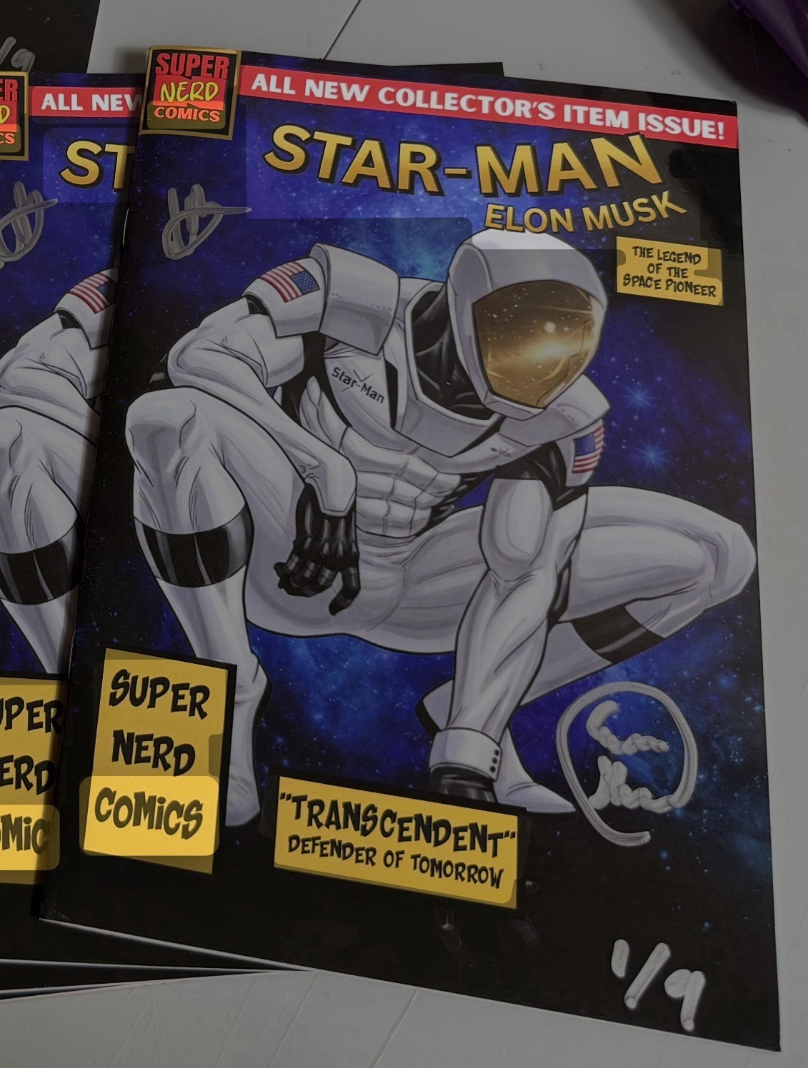 ULTRA RARE 2x Signed Cardstock Star-Man Spider-Man 1 Elon Musk Homage COMIC /9