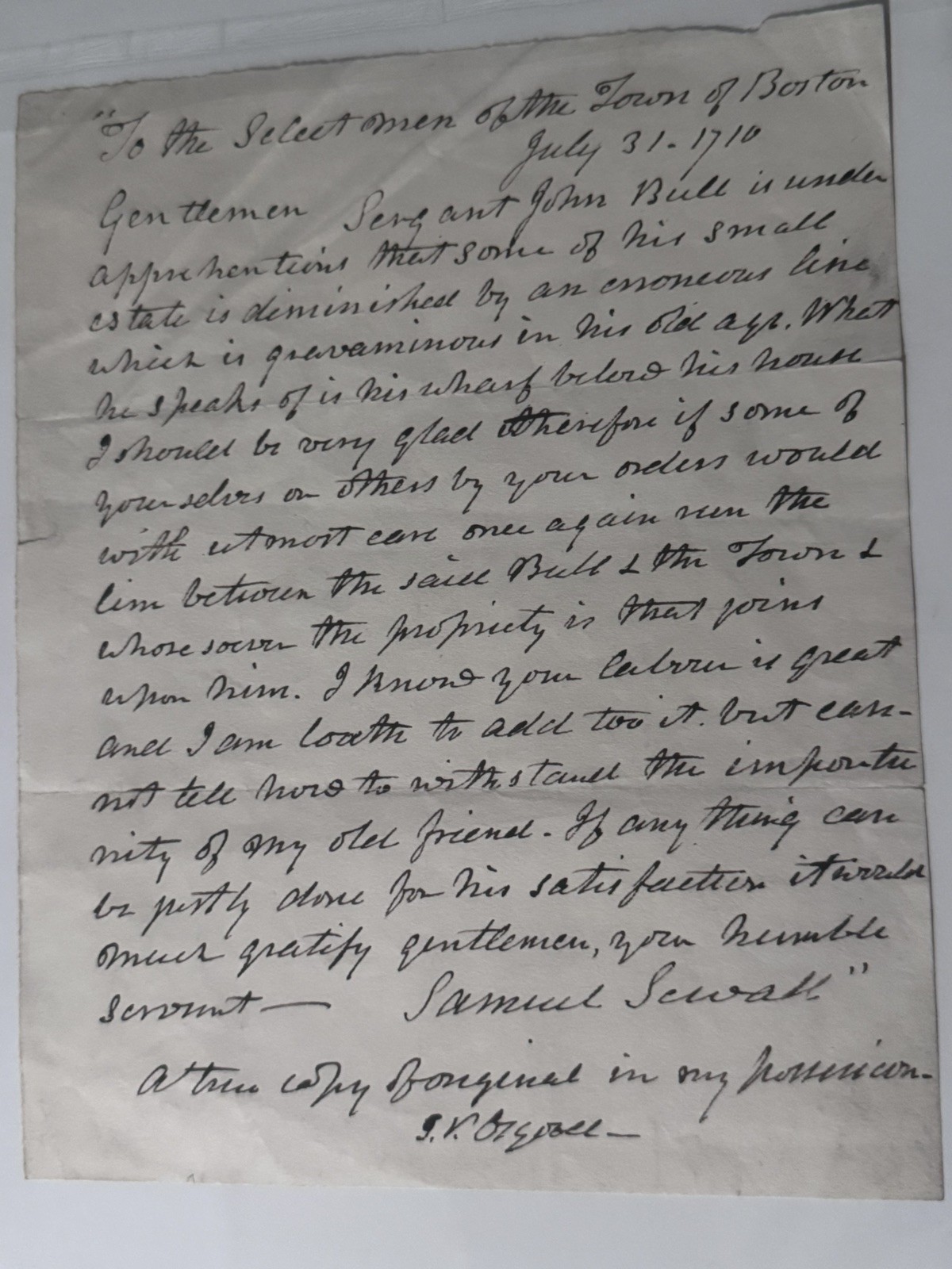 Samuel Sewell (Salem Witch Trials) Court Documents true copy 19th, 20 century Samuel Sewell (Salem Witch Trials) Court Documents true copy 19th, 20 century