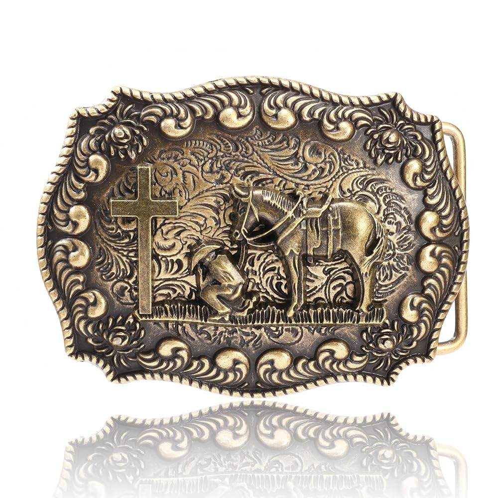 Belt Buckle Men Native American Western Cowboy Belt Buckle, Cross