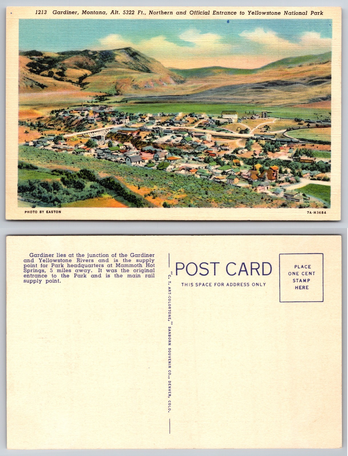 Gardiner Montana Yellowstone National Park Entrance Postcard