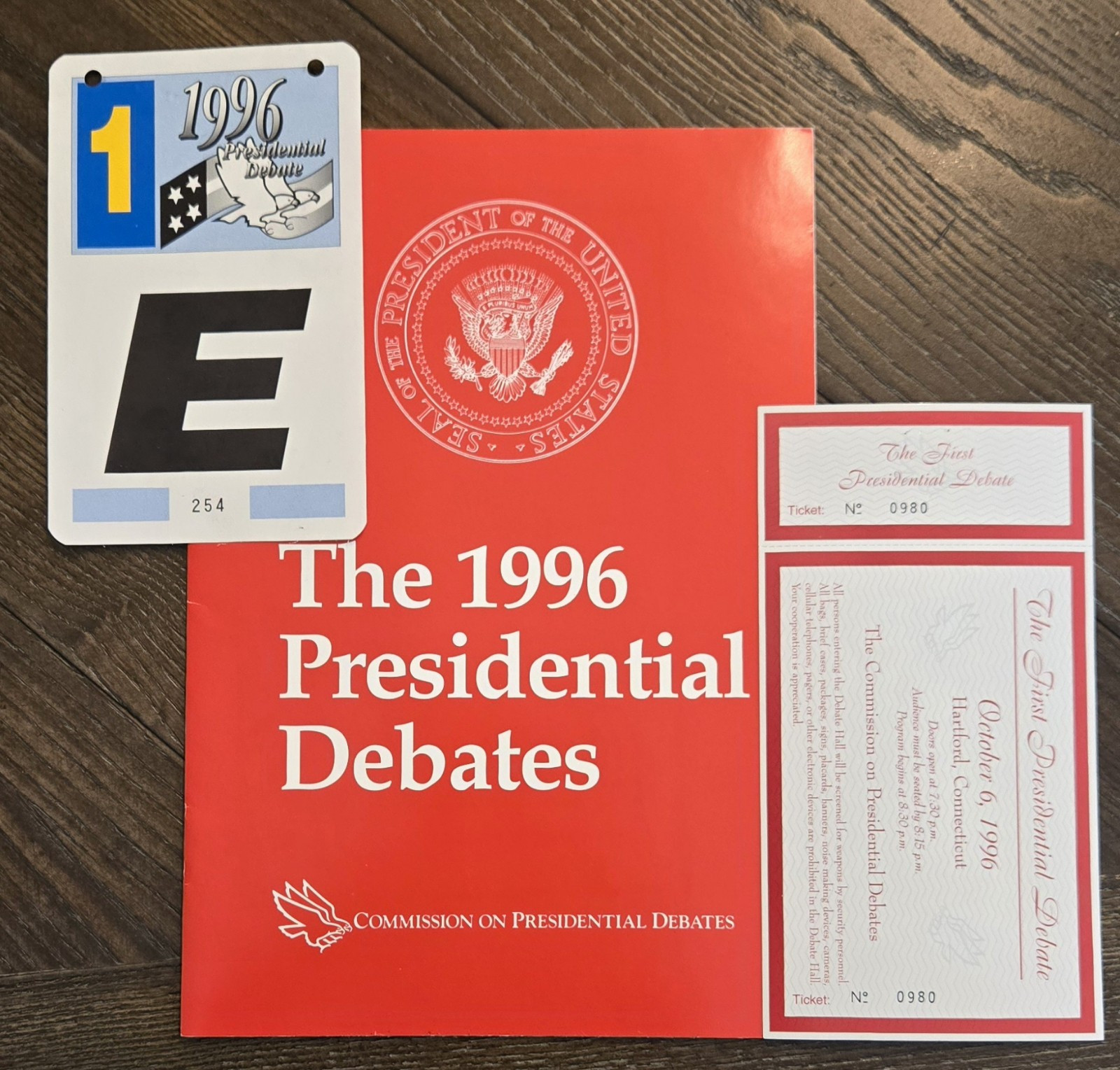1996 Presidential Debates 1st Debate Program, Official Credential & Ticket 1996 Presidential Debates 1st Debate Program, Official Credential & Ticket
