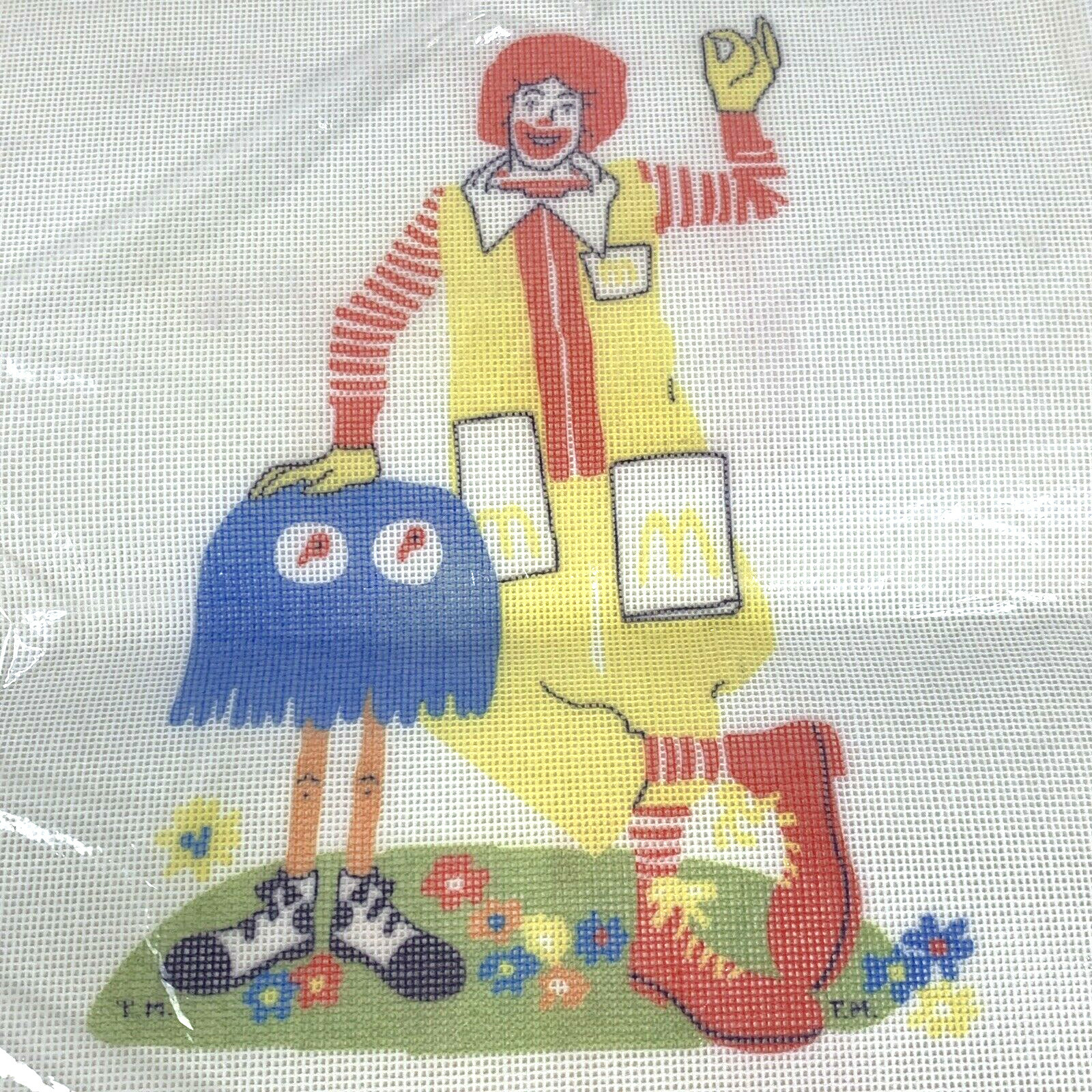 Vtg Ronald McDonald Stamped Needlepoint Canvas Only 1978 Blue Fry Kid McDonald\'s