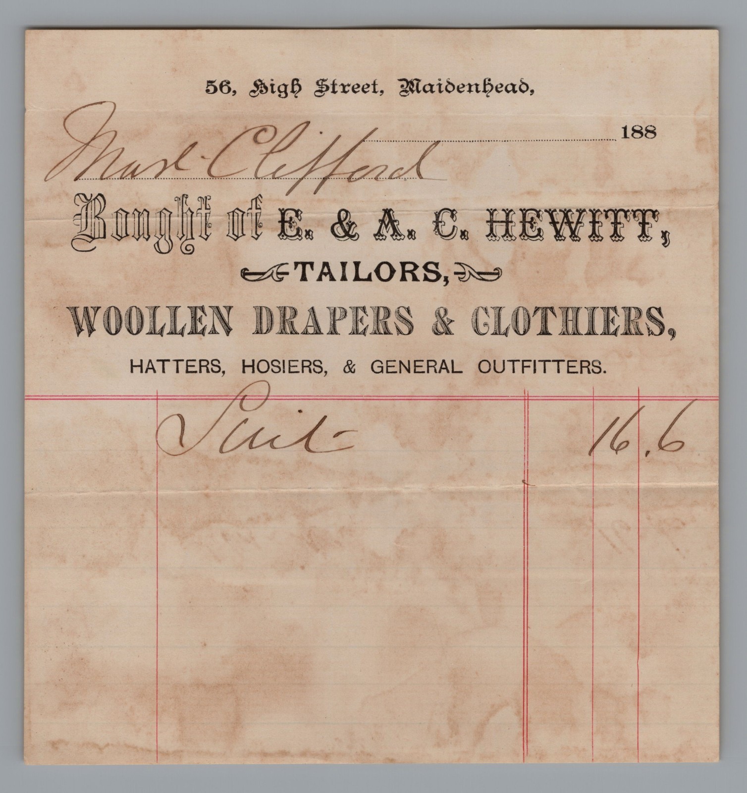 1880\'s Billhead E. & A. HEWITT \ 1880\'s Billhead E. & A. HEWITT \