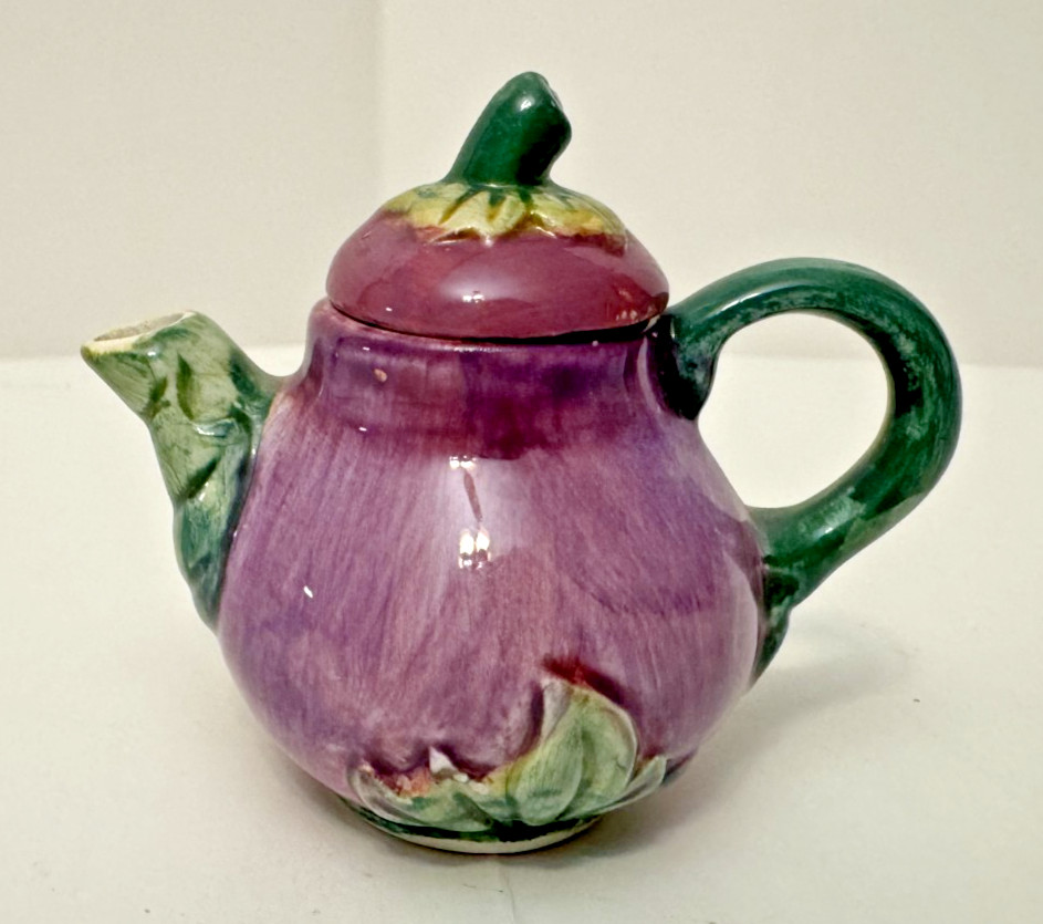 Vintage  Miniature Purple Eggplant Design Teapot  Ceramic with Lid 3\
