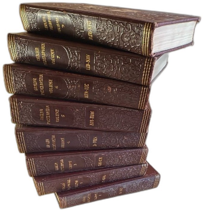 1954 Grolier Encyclopedia Complete 10 Volume Set Brown Embossed Hardcovers 1954 Grolier Encyclopedia Complete 10 Volume Set Brown Embossed Hardcovers