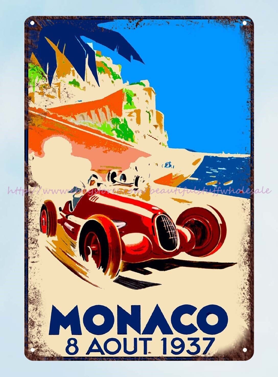 1937 Monaco French Grand Prix Art Automobile Race mancave bar pub tin sign