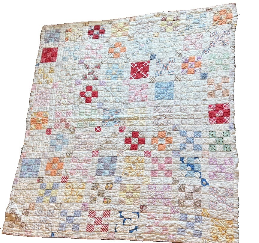 Antique Handmade Log Cabin Quilt Twin Size 66 Antique Handmade Log Cabin Quilt Twin Size 66