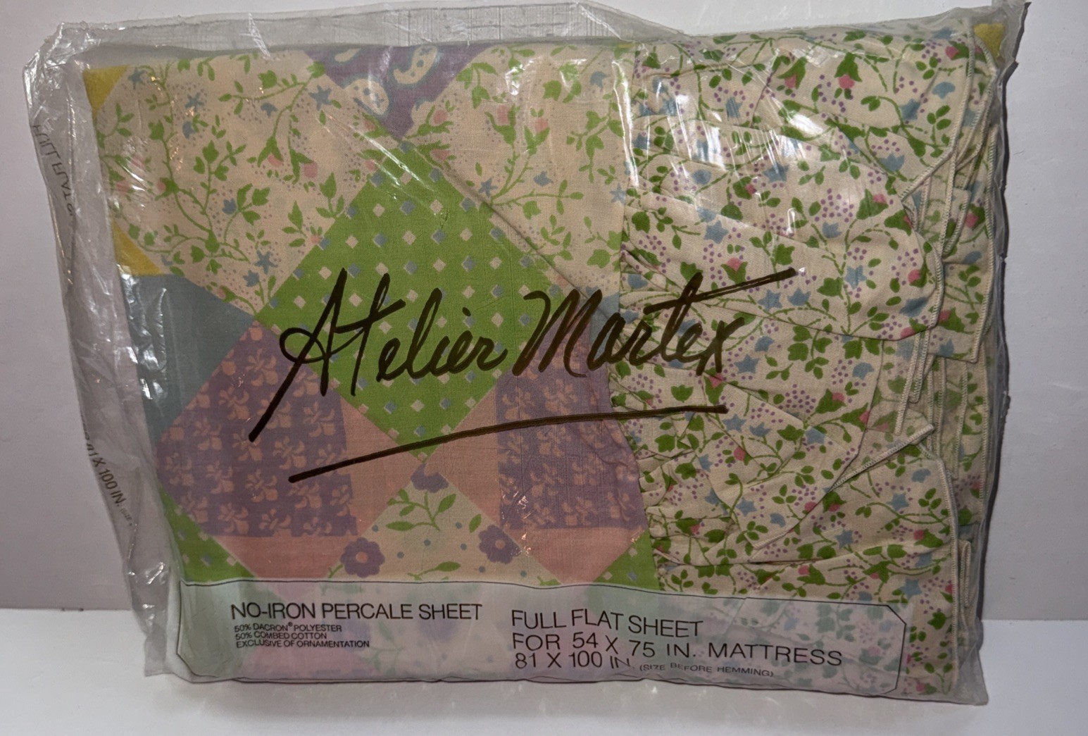 Vintage Atelier MARTEX Full Flat Sheet NOS Vanderbilt Flowers Quilt Pattern