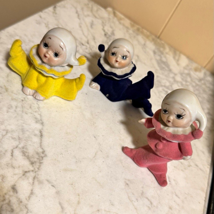 Vintage TOMA Porcelain Pierrot Clown Figurines Set of 3