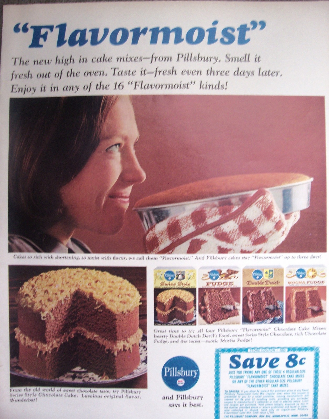 1968 Pillsbury Coconut Swiss Style Fudge Double Dutch Mocha Fudge Cake Ad 1968 Pillsbury Coconut Swiss Style Fudge Double Dutch Mocha Fudge Cake Ad
