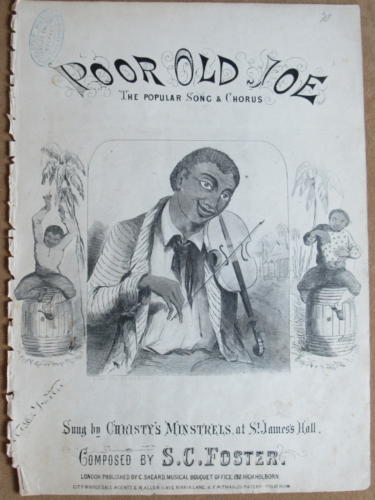 Antique Civil War Song Sheet Music Poor Old Joe Christy Minstrels Negro 1850s