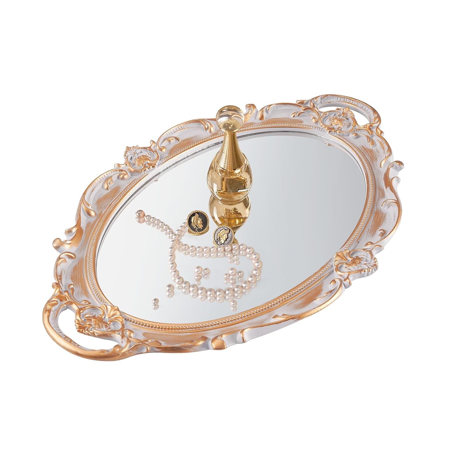 Vintage Gold Mirror Tray Vanity Perfume Storage Decorative Dresser Tray