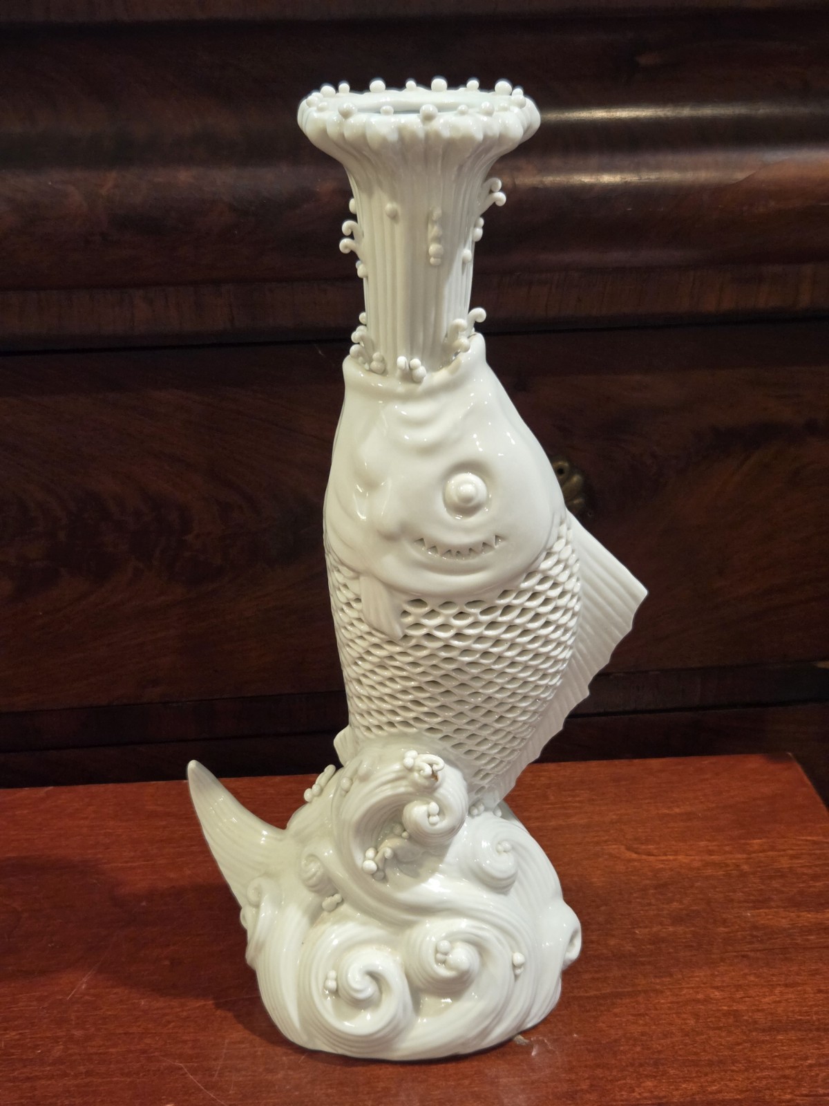 Vintage Blanc de Chine Reticulated Koi Fish Lamp Base 13