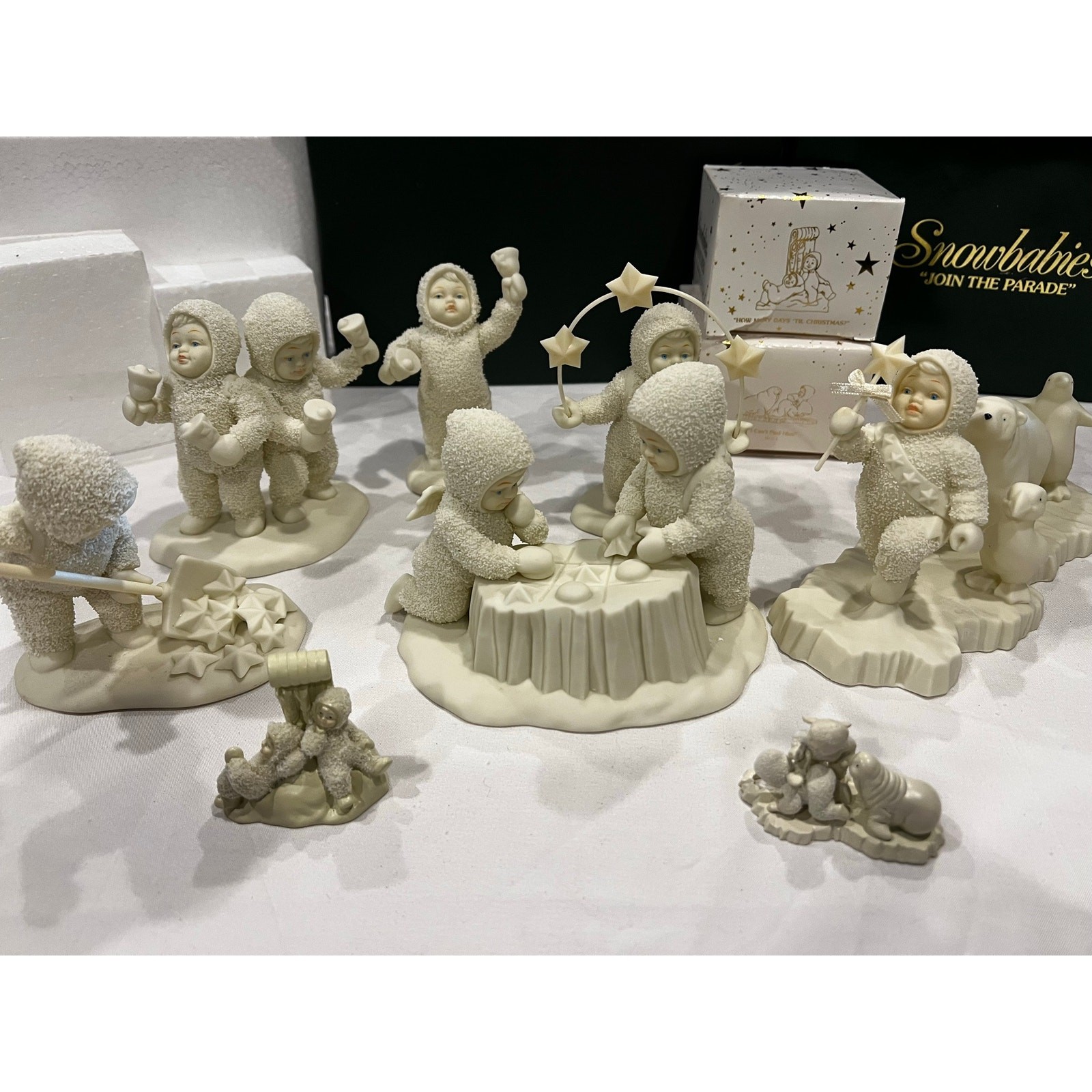 Vintage 1990s Dept 56 Snowbabies Lot of 7 w/ Boxes Join The Parade Walrus Set