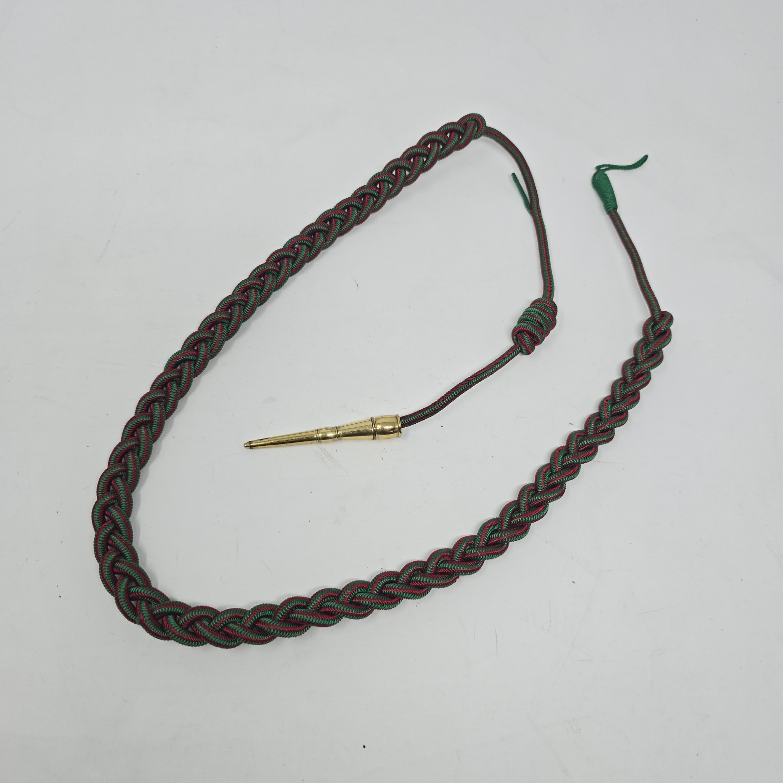 US Army French WWII Fourragere Lanyard Green Red Brass Tip Shoulder Cord
