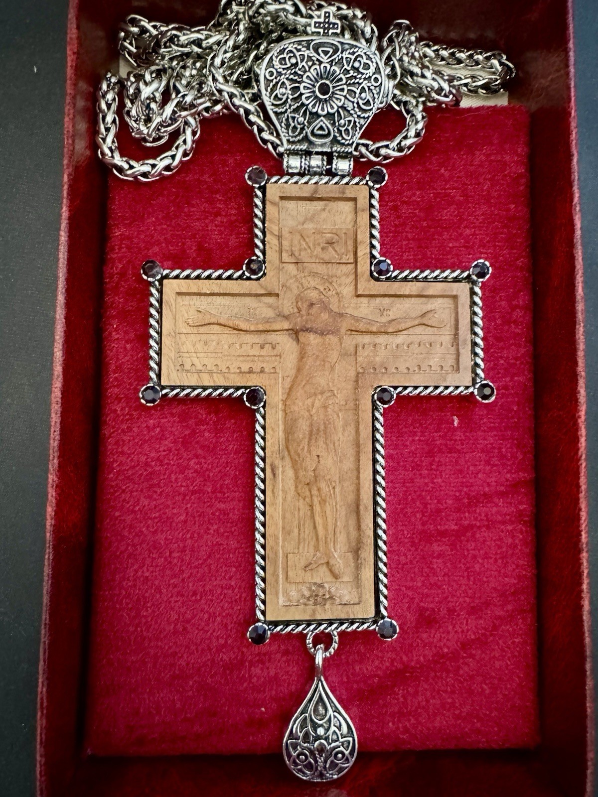 Orthodox Clergy Pectoral Cross Priest Bishop Silver Crucifix Wood Jesus Pendant