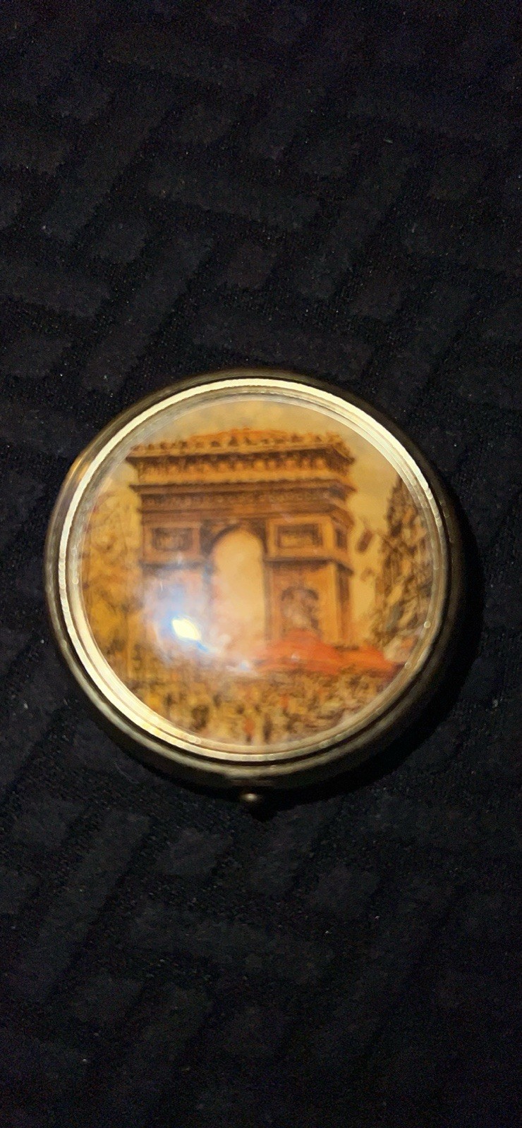 Vintage Gold Tone Paris France Arc Pill Trinket Box with 3 Compartments 