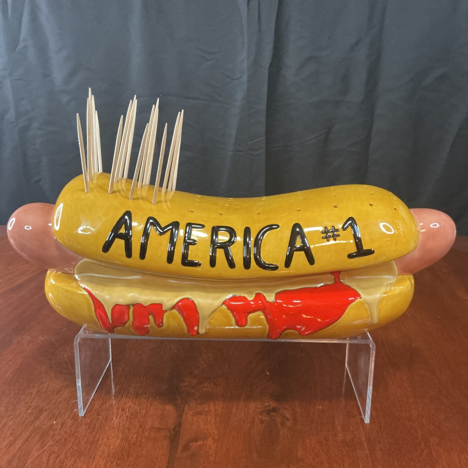Vintage Glazed Ceramic America Footlong Hot Dog 80s Tailgate Party Hors D’oeuvre