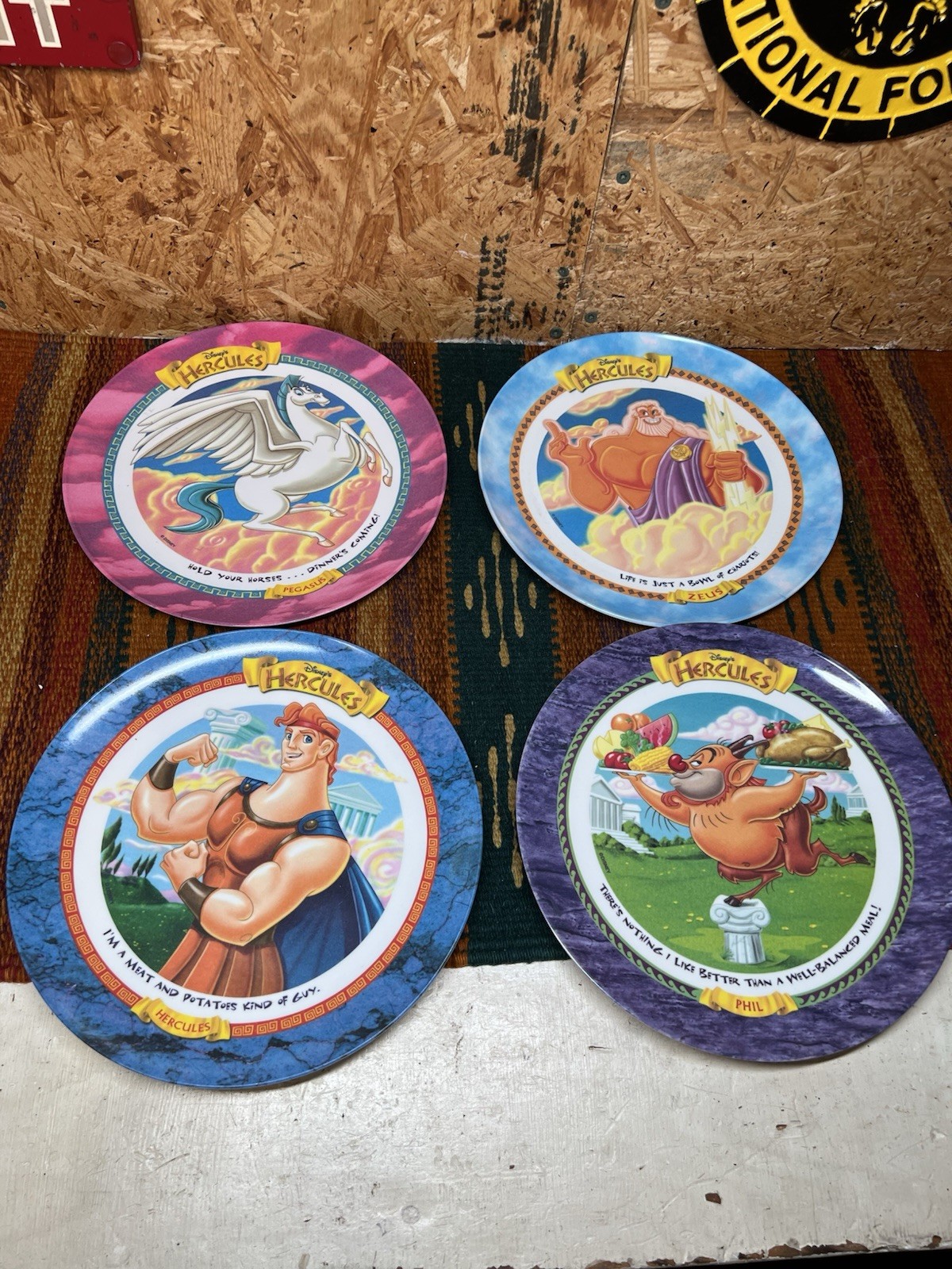 McDonald\'s 1997 Disney Hercules Plates Set of 4 Hercules Zeus Phil Pegasus VTG