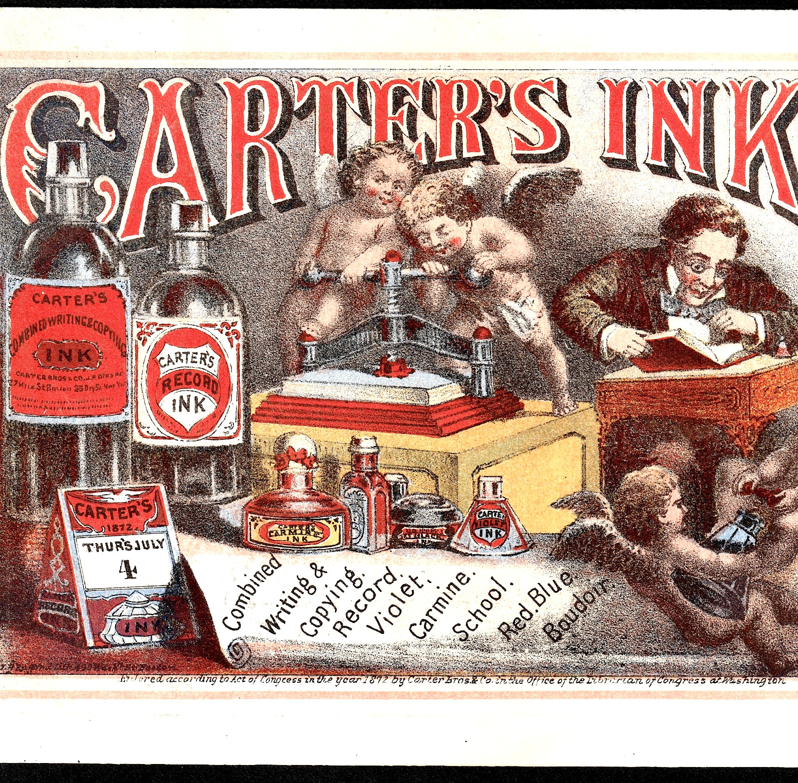 Carters Ink - RARE - 1872 Bottle Display Ad Fantasy Victorian Trade Card SR.M.ci