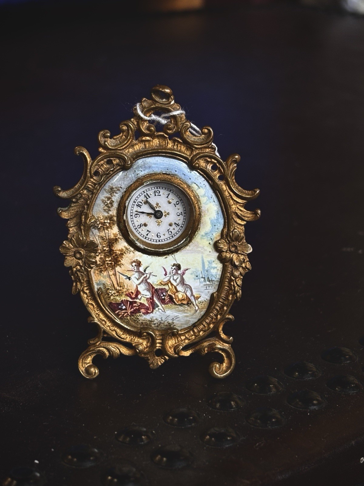 Viennese Enamel Gilt Bronze Miniature Clock Viennese Enamel Gilt Bronze Miniature Clock