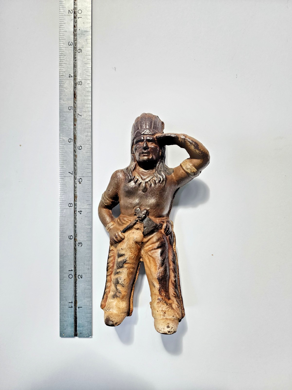 Vintage Cast Iron American Indian With Tomahawk Coin Bank (6