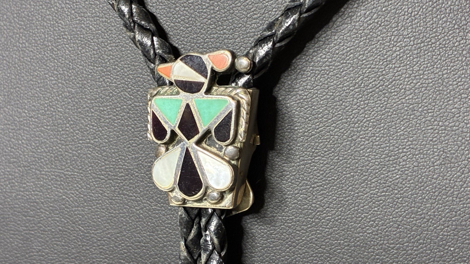 Vintage Western Zuni Bird Native American Turquoise Sterling Silver Bolo Tie