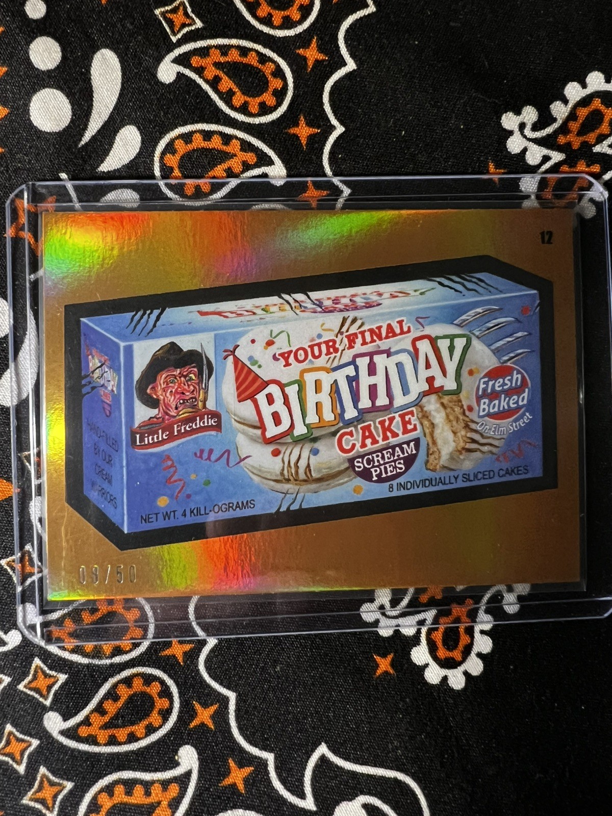 TOPPS WACKY PACKAGES 2024 HALLOWEEN #12  FINAL BIRTHDAY CAKE ORANGE 8/50 FREDDY