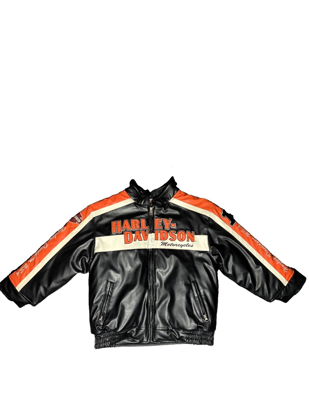 Harley Davidson Faux Leather Jacket Size 6 Black Orange Motorcycle