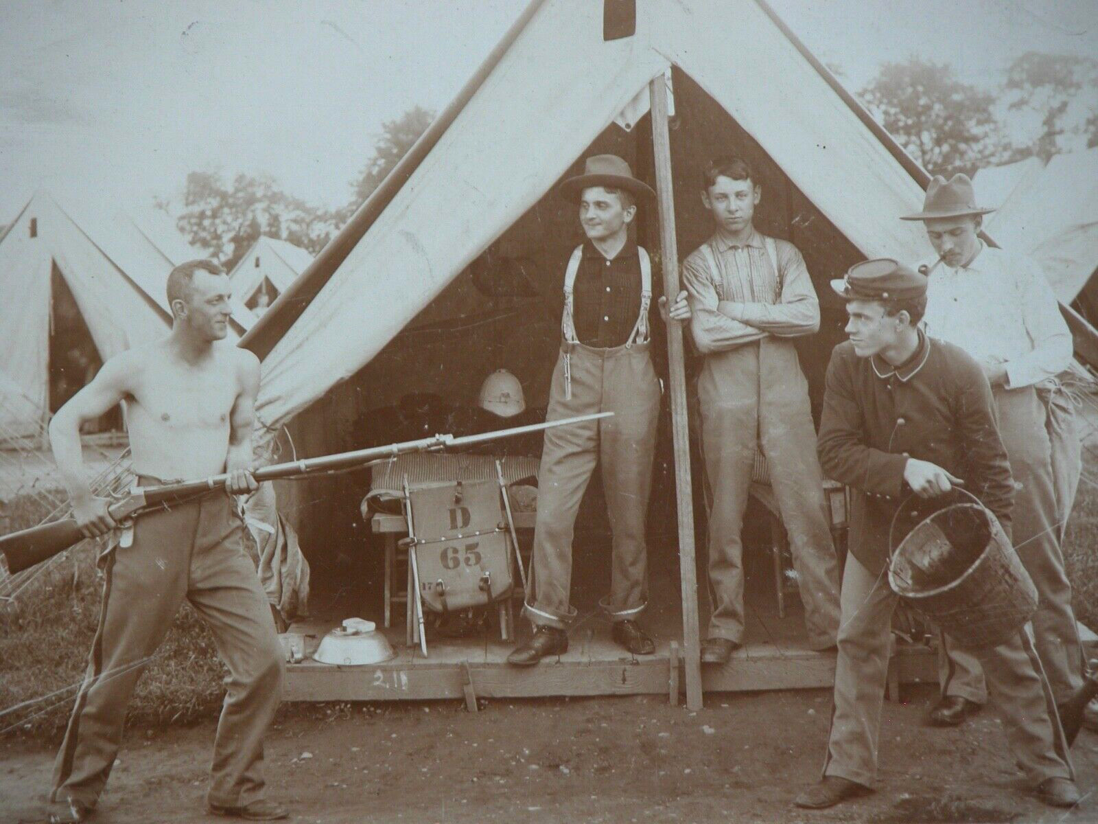 c. 1870s NYNG National Guard Troops Photograph Camp Bayonet Remington Rifle