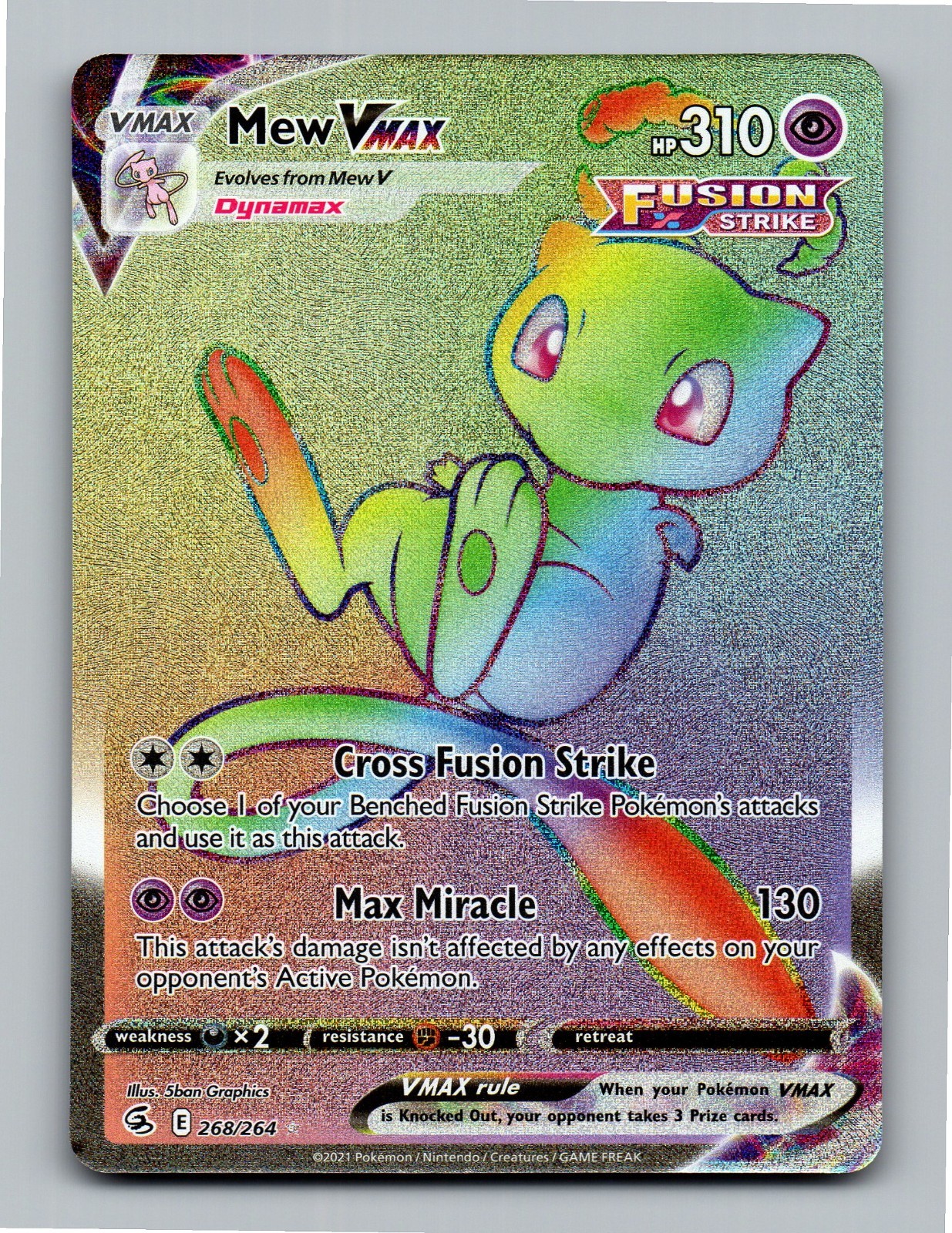 Mew VMAX 268/264 Fusion Strike Holo Rainbow NM/M