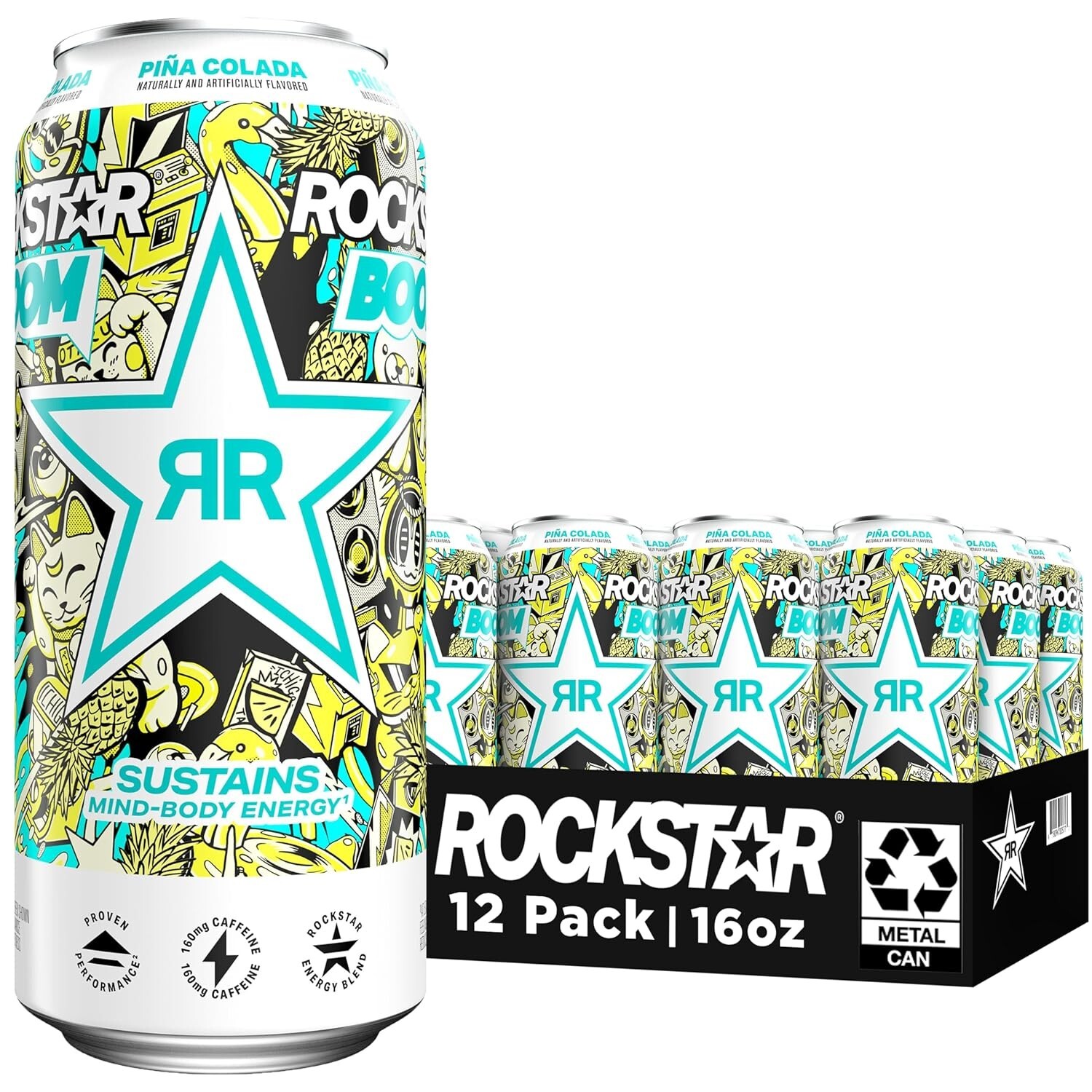 Rockstar Boom Energy Drink, Pina Colada, 16 Fl Oz Cans (Pack of 12) Rockstar Boom Energy Drink, Pina Colada, 16 Fl Oz Cans (Pack of 12)