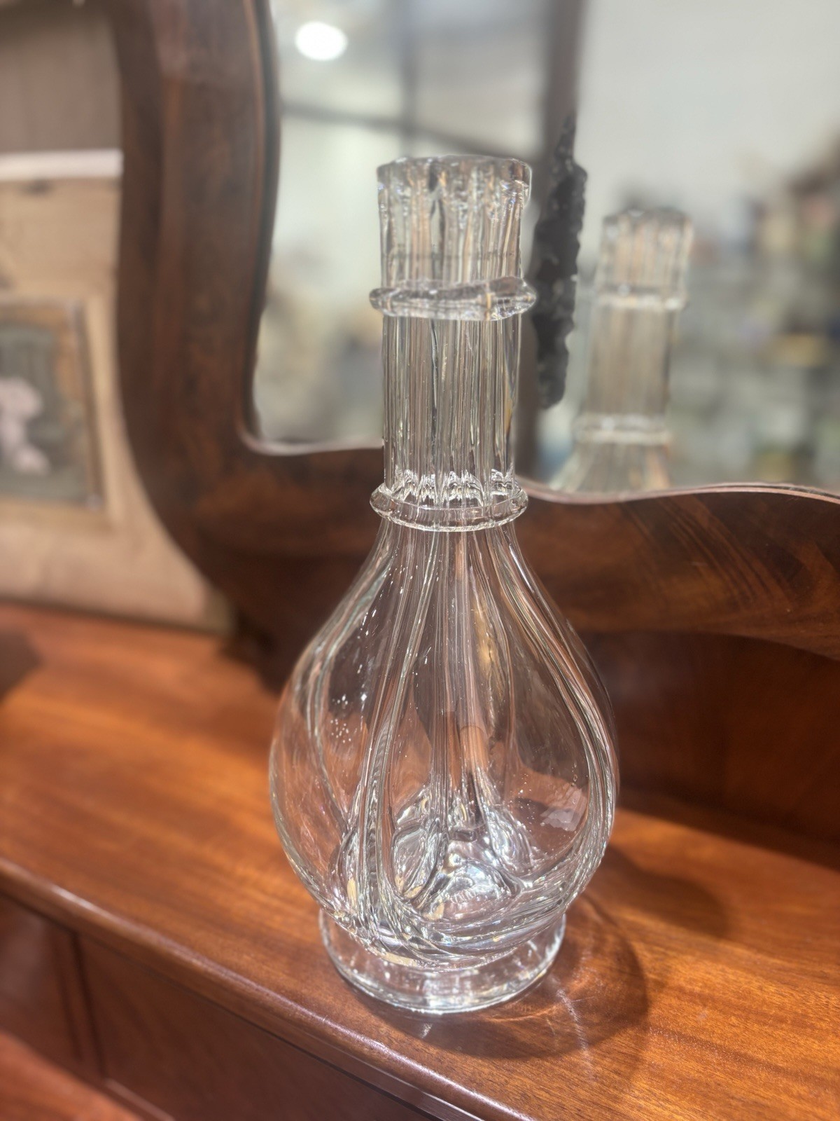 Vintage French 4 Chamber Glass Decanter Flower Frog Bottle Vase 10” France