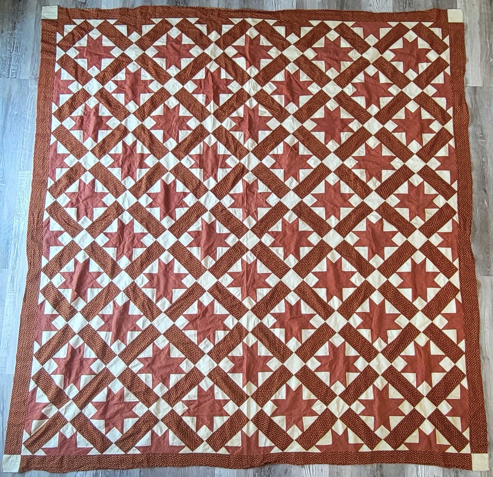 Antique 1800s Turkey Red White Ohio Lemoyne Star Patchwork Quilt Top Hand Stitch Antique 1800s Turkey Red White Ohio Lemoyne Star Patchwork Quilt Top Hand Stitch