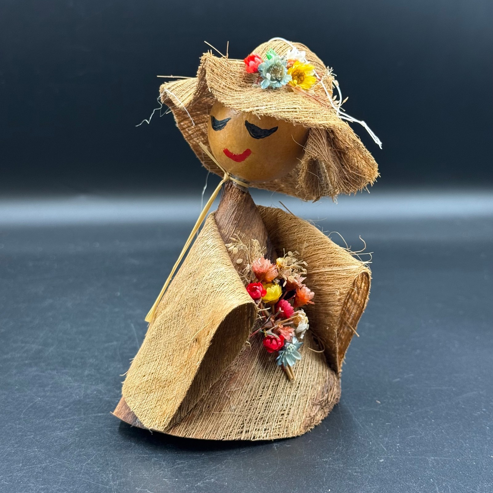 Vintage Handcrafted Hawaiian Coconut Fiber Doll Collectible