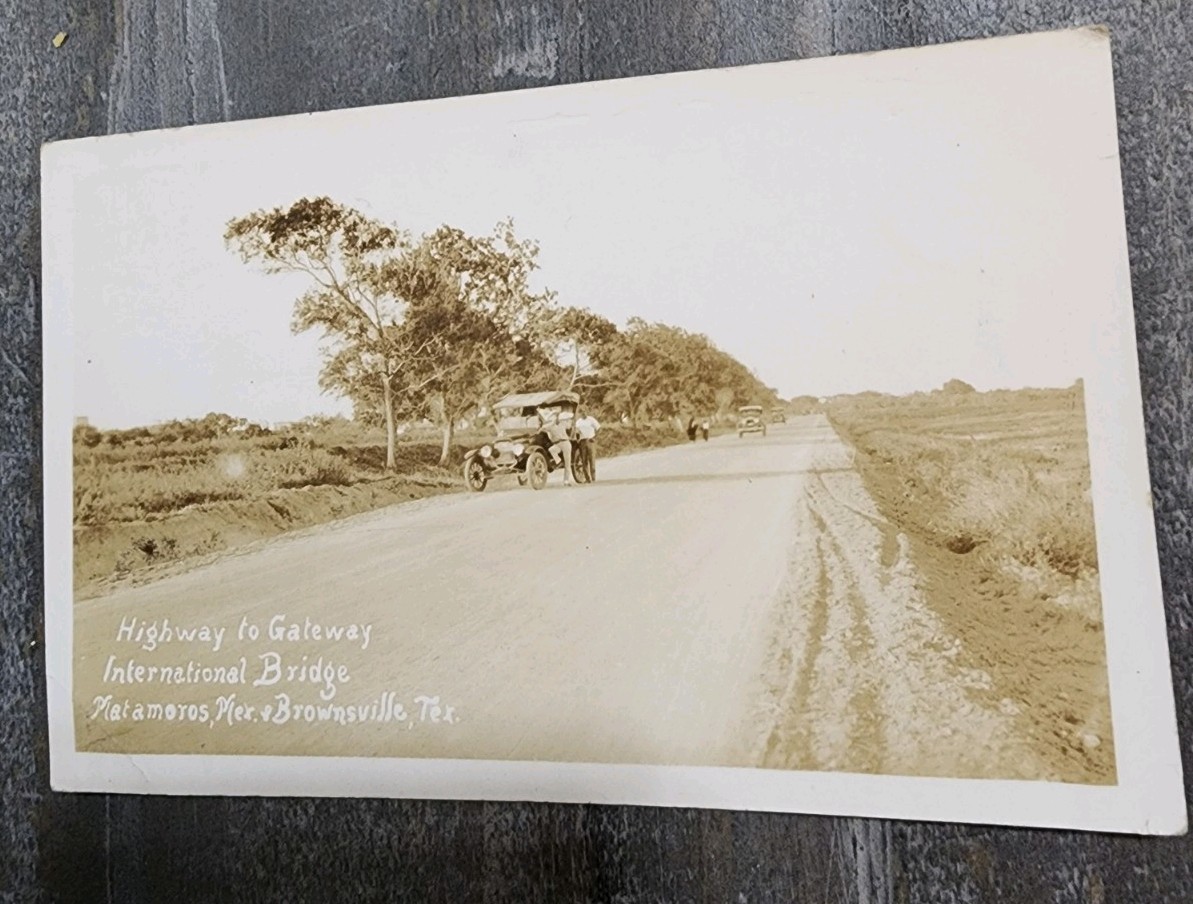 c1930s Highway to Gateway International Bridge Brownsville TX Matamoros Mex RPPC