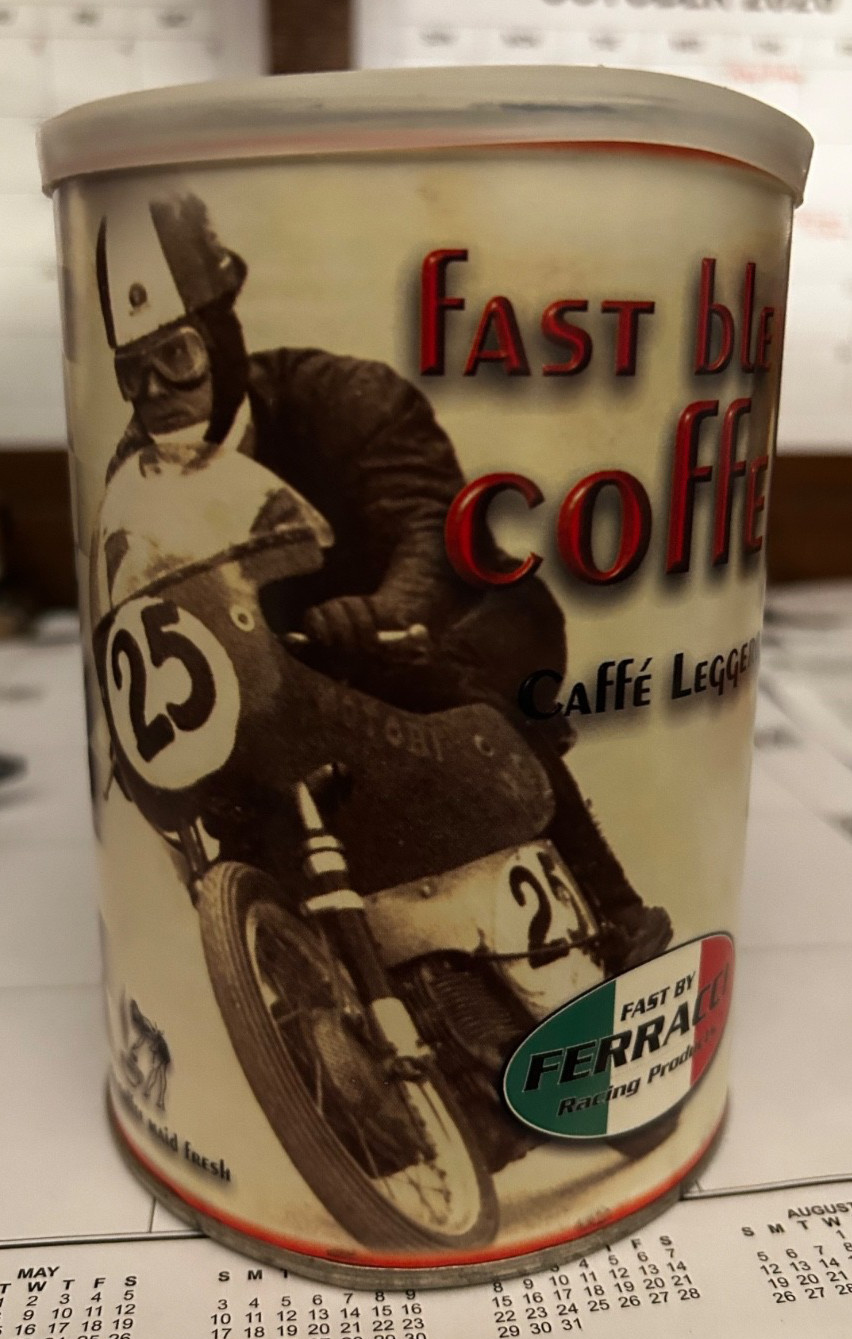 Vintage 1998 Fast by Ferracci 10/40 Coffee Oil Can - SEALED Ducati Racing Promo Vintage 1998 Fast by Ferracci 10/40 Coffee Oil Can - SEALED Ducati Racing Promo