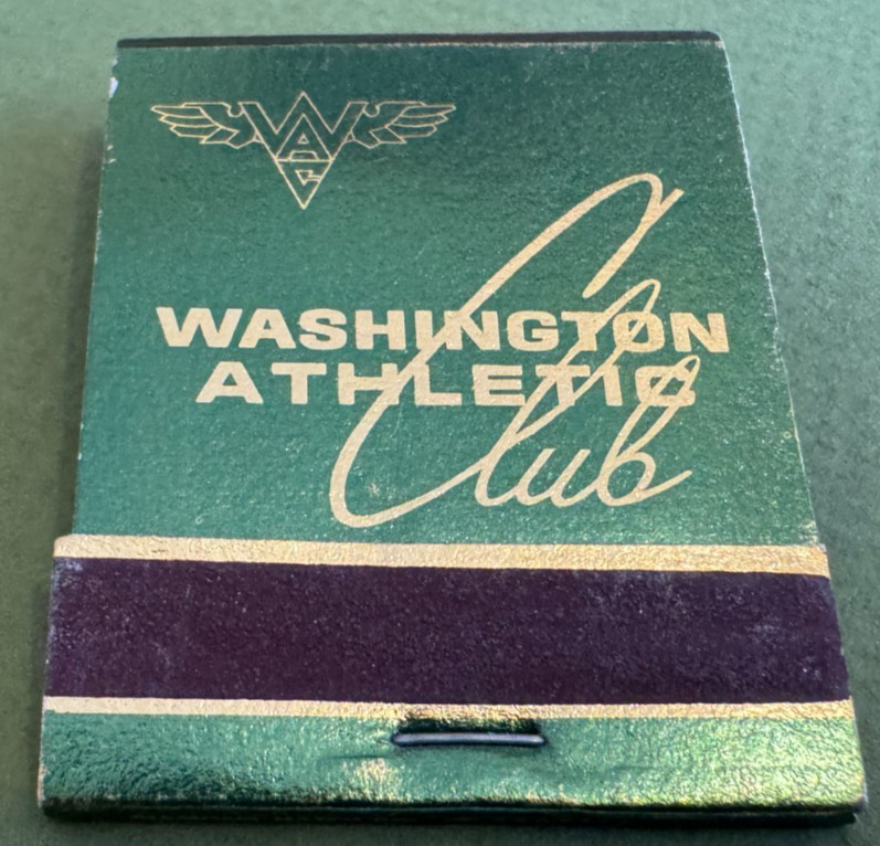 Washington Athletic Club Matchbook, Seattle Vintage, Unstruck, Super Nice Green Washington Athletic Club Matchbook, Seattle Vintage, Unstruck, Super Nice Green