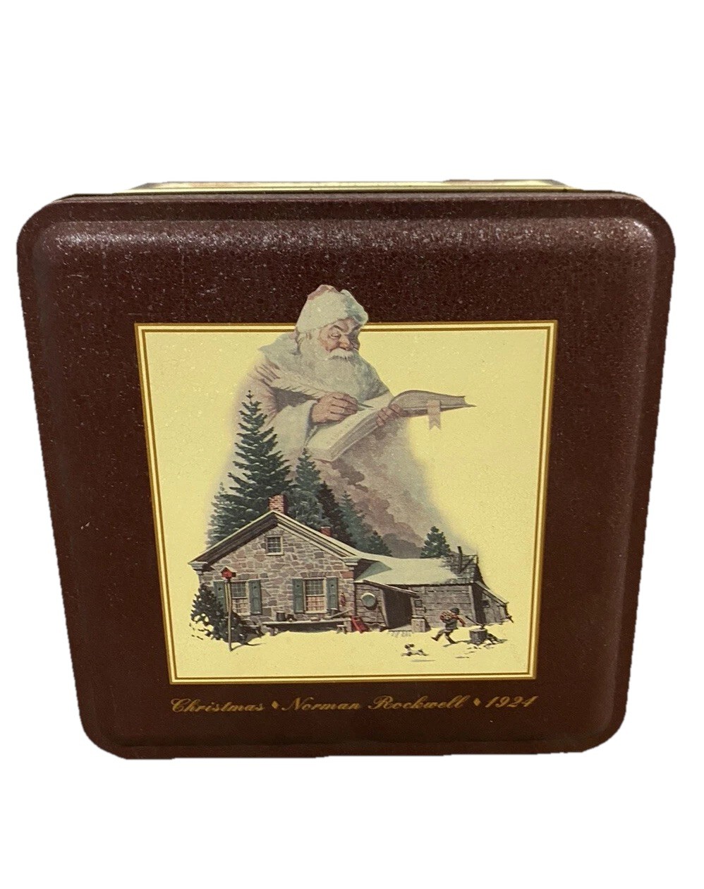 Vintage 1993 Snickers Norman Rockwell 1924 Christmas 6x6x3” Collector’s Tin