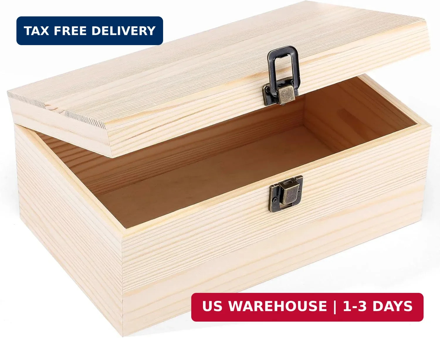 Unfinished Wood Box with Hinged Lid, 9.2 x 5.5 x 3.9 In | Hinged Lid and Unfinished Wood Box with Hinged Lid, 9.2 x 5.5 x 3.9 In | Hinged Lid and