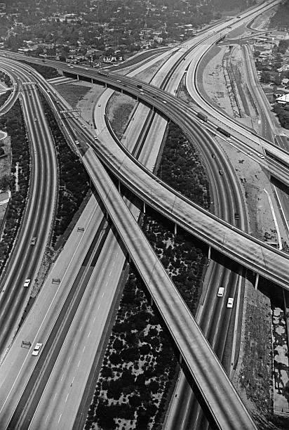High angle view of a freeway interchange Los Angeles California 1960 Old Photo