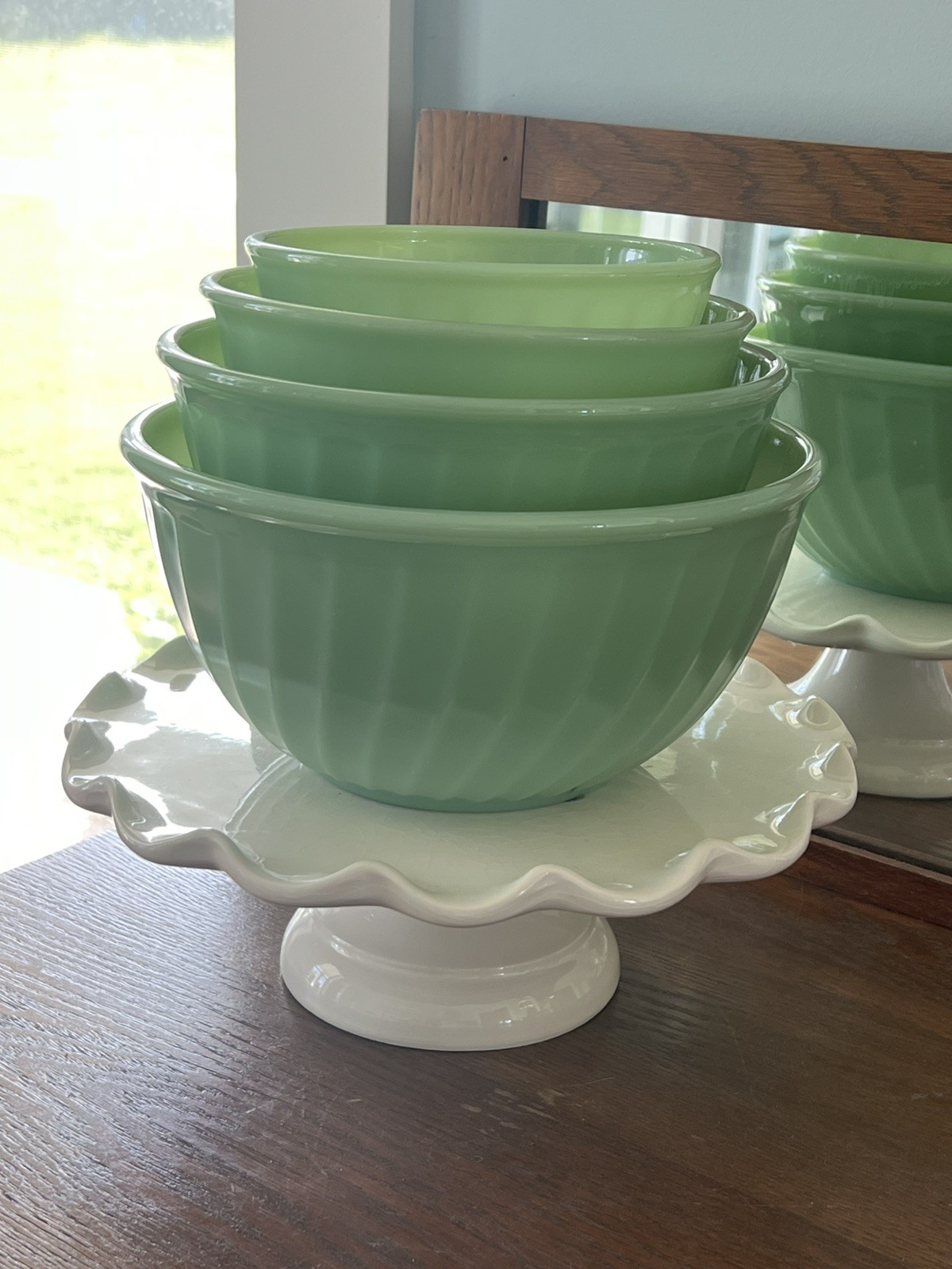 FIRE KING JADE-ITE 1940'S SWIRL 4 PIECE MIXING BOWL SET 